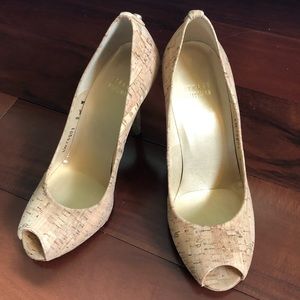 Cork Peep Toe Stuart Weitzman Pumps, Sz 8
